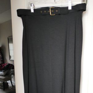 Midi Length, Black Knit Classic Skirt with Belt